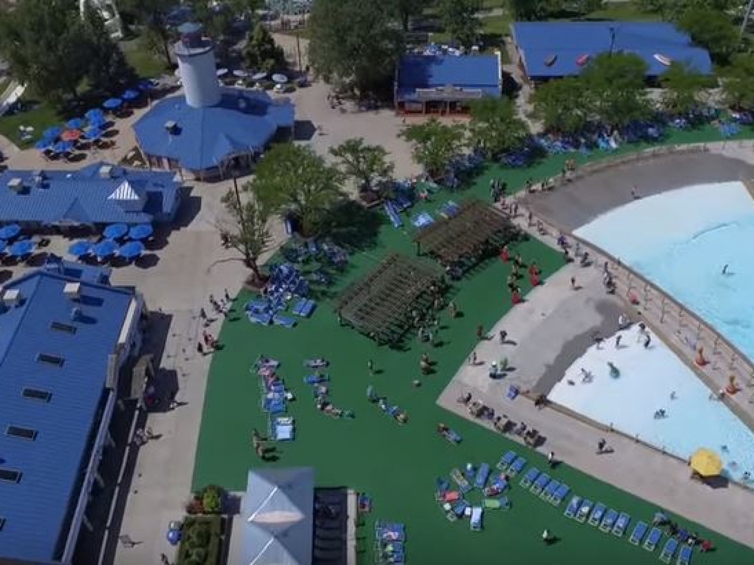 blue metal standing seam roof at water world denver