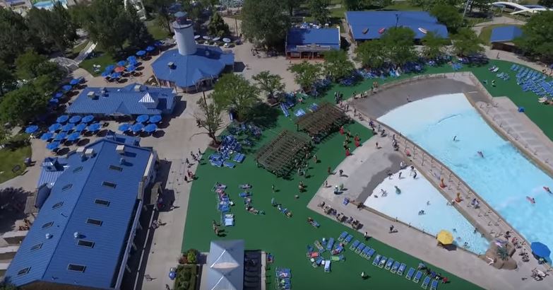 blue metal standing seam roof at water world denver